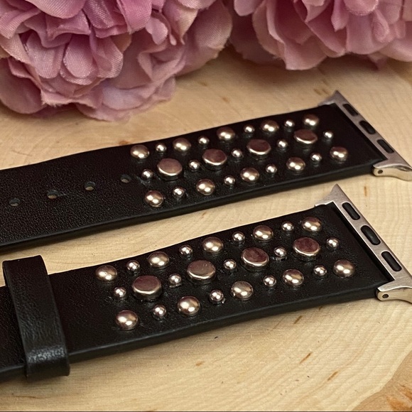 Black Studded Leather Punk Rock Apple Watchband - Picture 13 of 16